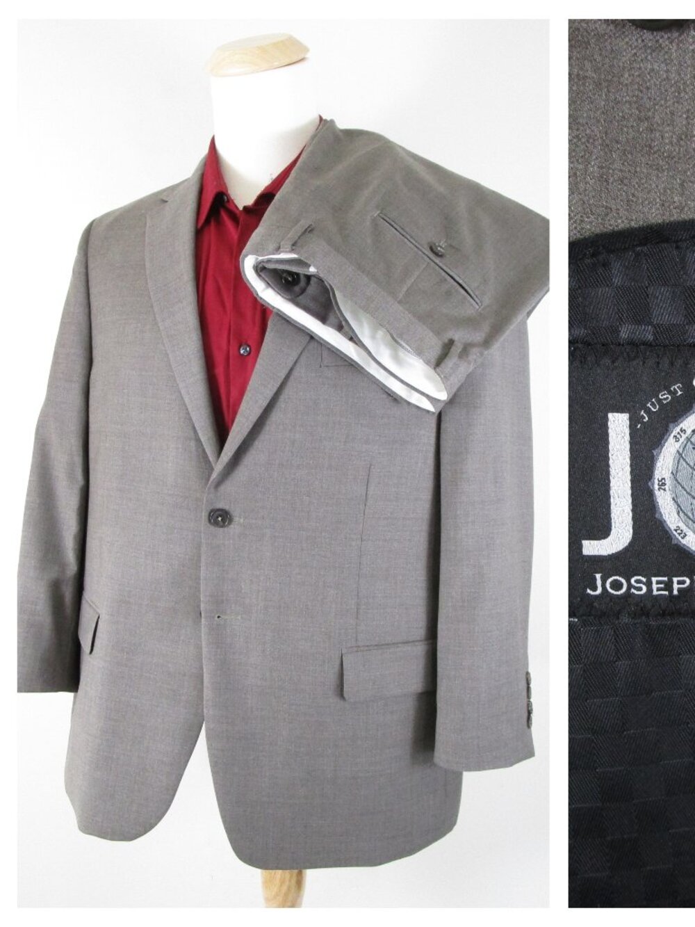 Joseph Abboud Mens Solid Gray Tan Two Button Wool Suit Size 42S Pants 38 X 29
